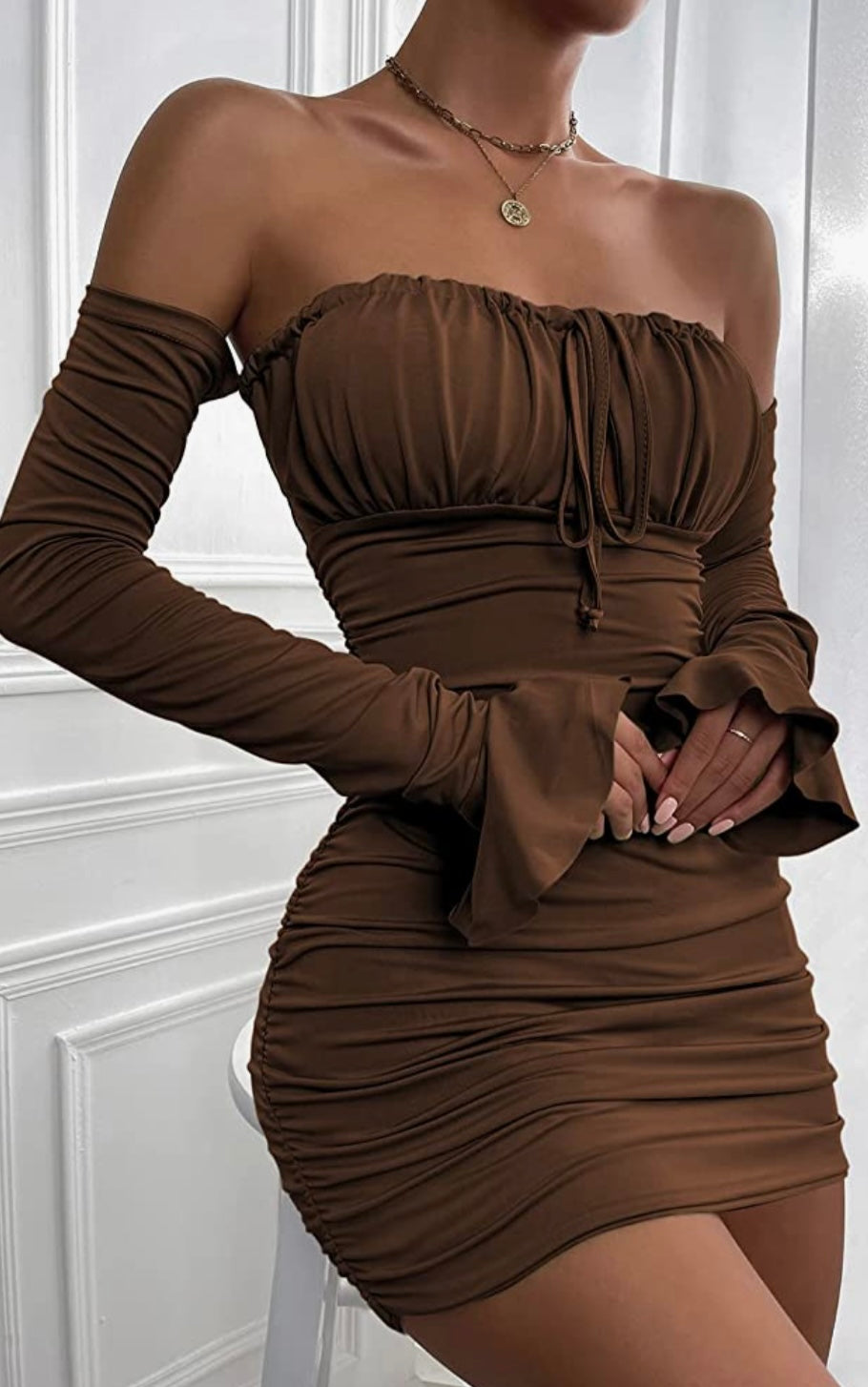 Off shoulder tie up dress