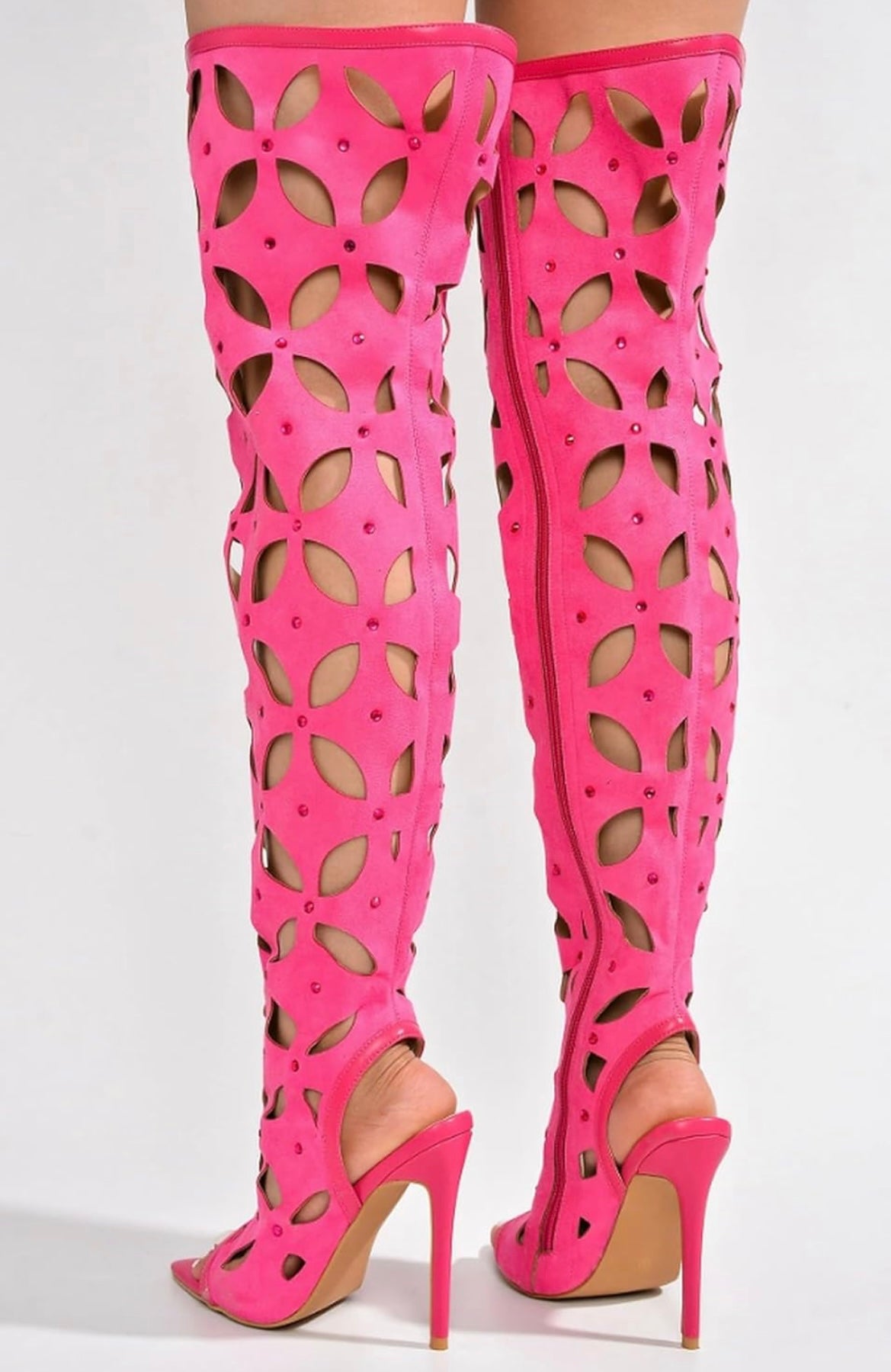 Ruched hot pink pocket skirt & hot pink knee high heels