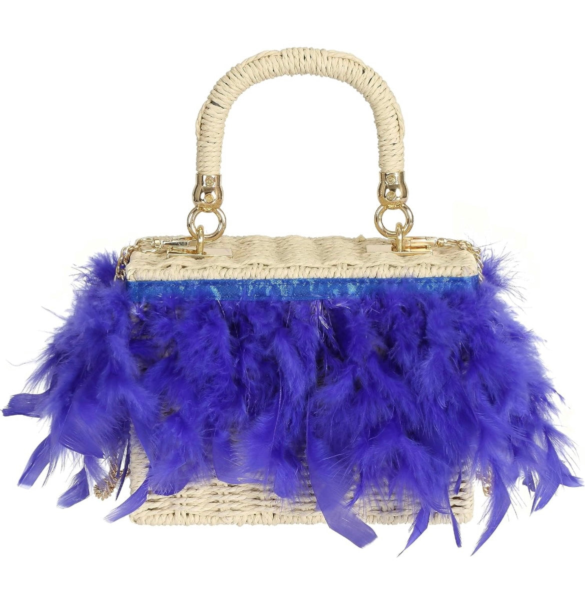 Ruffle crochet dress (Brown, Blue, Orange and Green), Feather Purse(White, Pink and Blue) and Feather earrings.