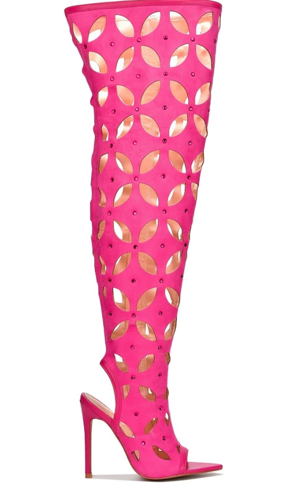 Ruched hot pink pocket skirt & hot pink knee high heels