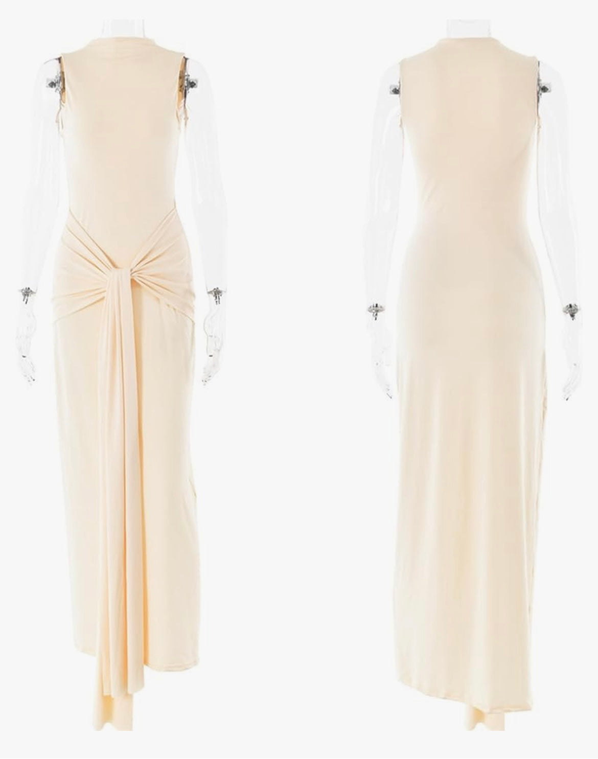 Mock neck tie dress (Olive, Brown and Cream)