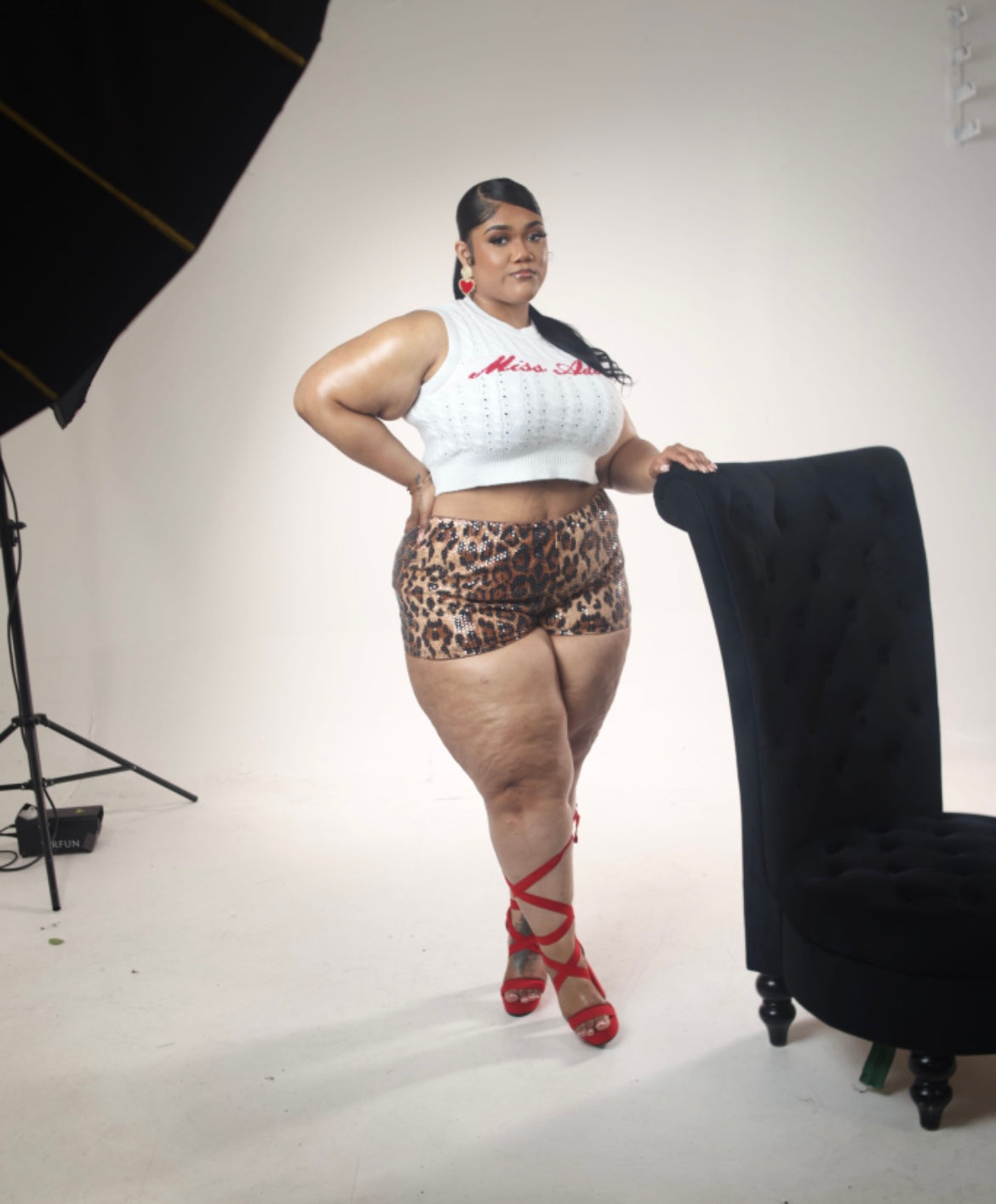Adore me look! Shirt, Cheetah shorts and heels (Items are sold separately)