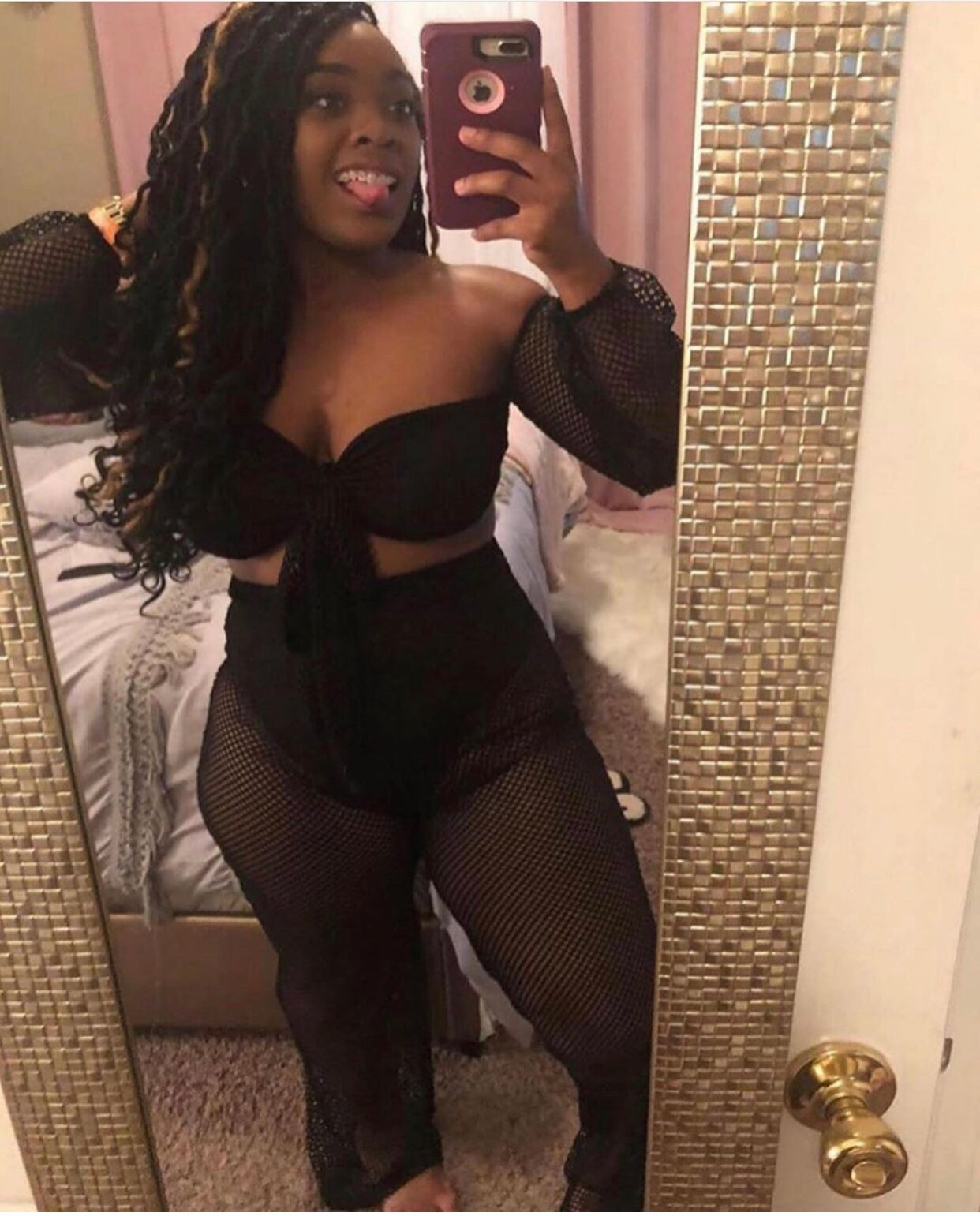 Tie up knit off shoulder set (Black, White and Olive). Small-2x