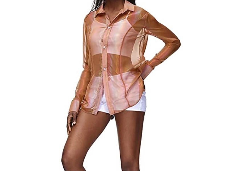Sheer button statement top (White, Brown and Black)