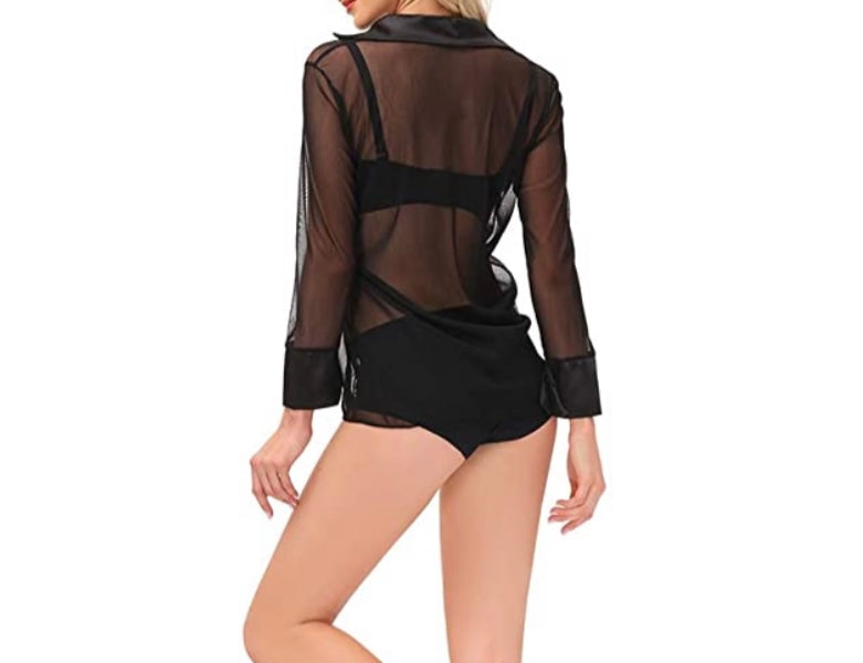 Sheer button statement top (White, Brown and Black)