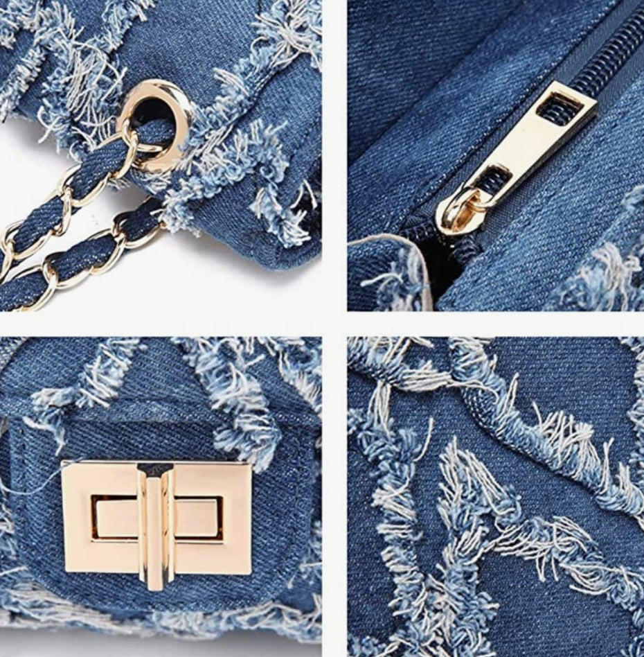 Chain denim purse