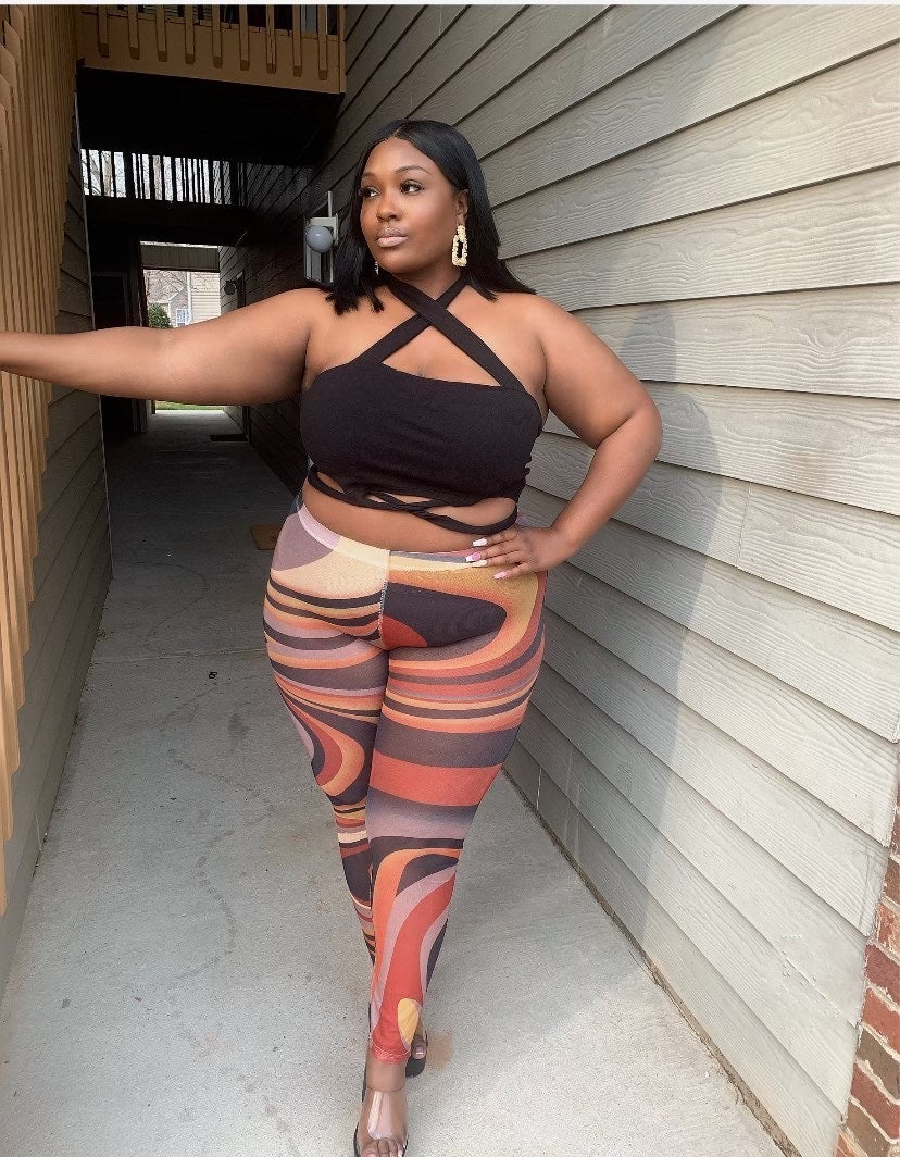 Swirl 2pc set, Orange top & Leggings.