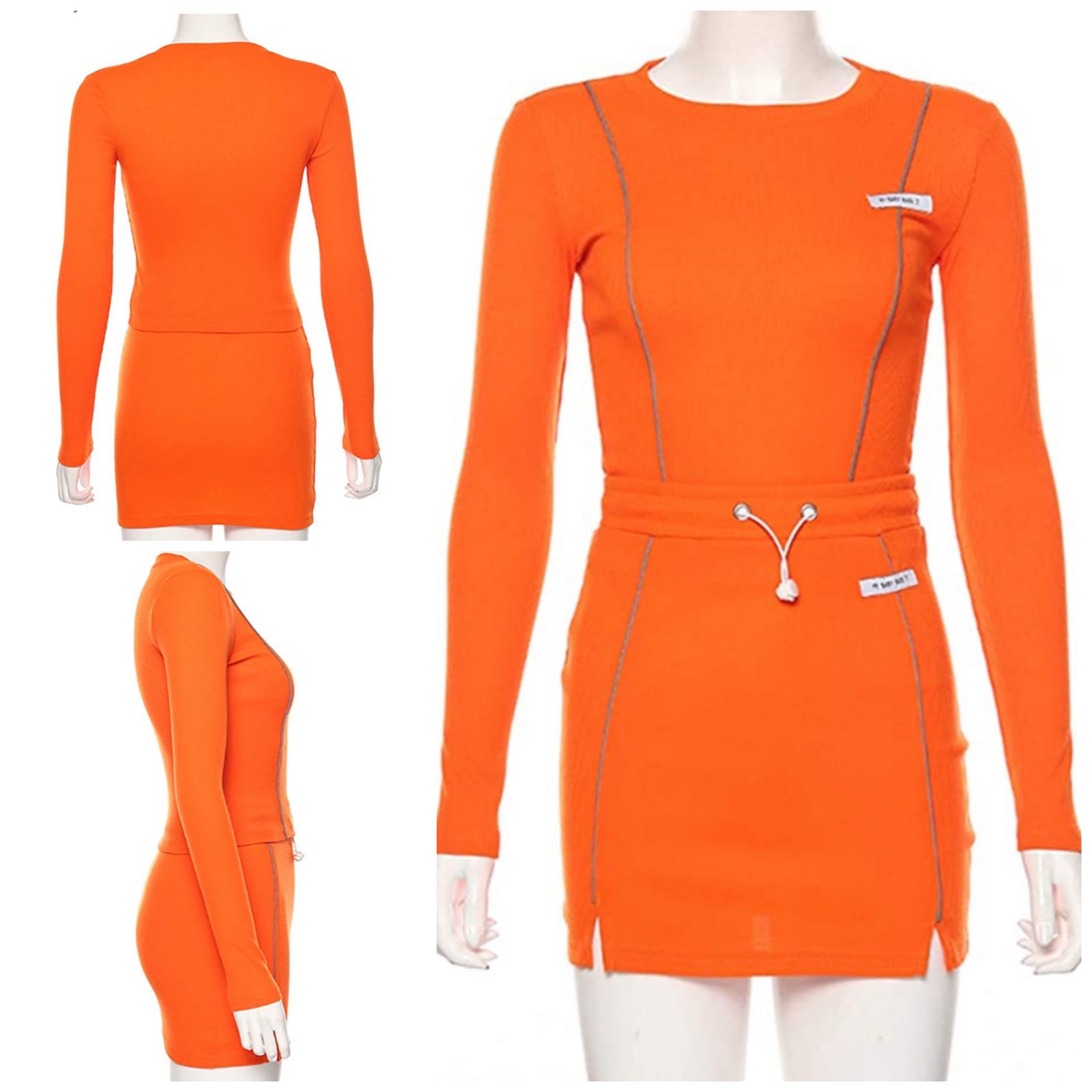 Hit the runway 2 pc skirt set (Small-XL) Black, White and Orange