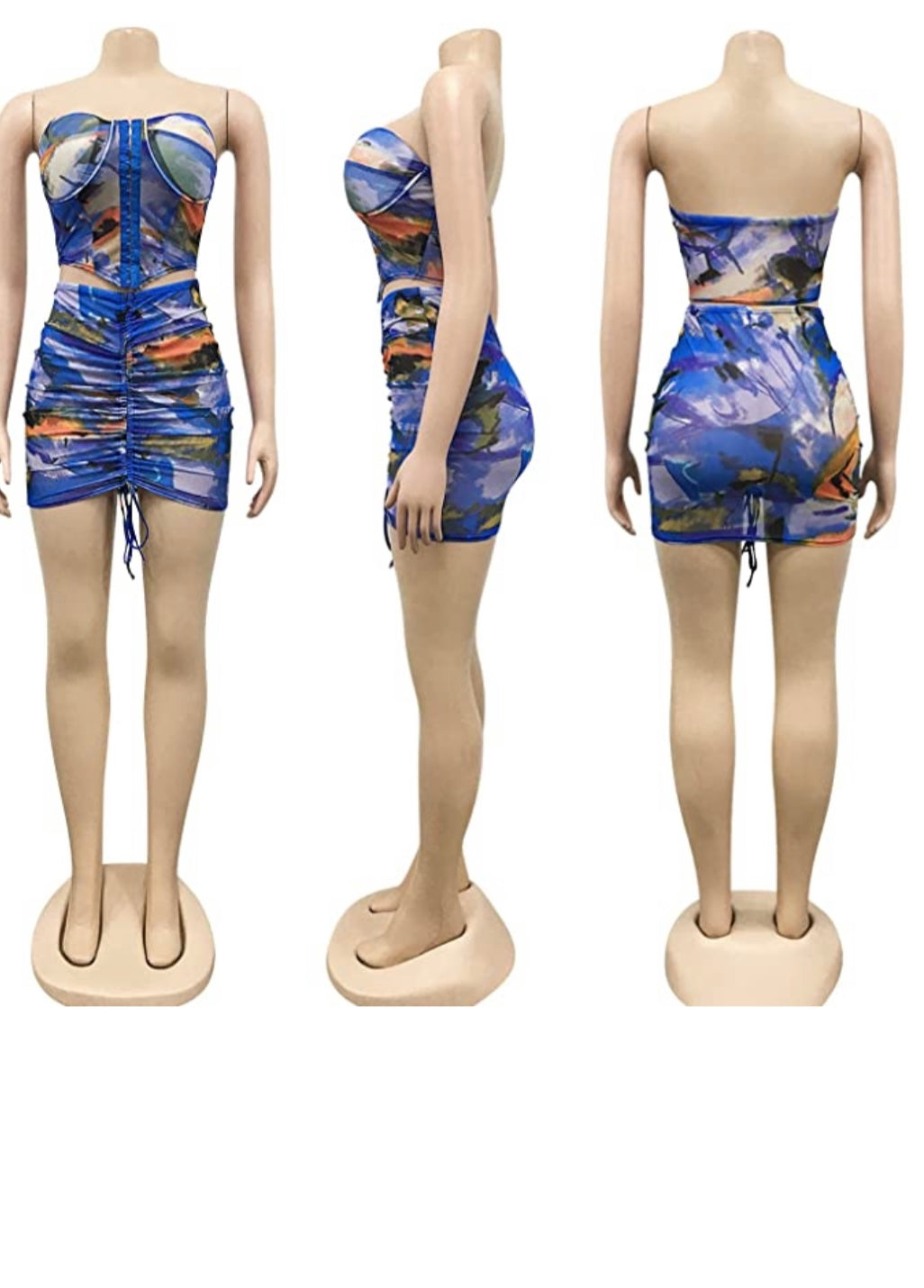 Mesh 2 pc graffiti skirt set (Small-3x) Blue, Pink, Yellow and Red