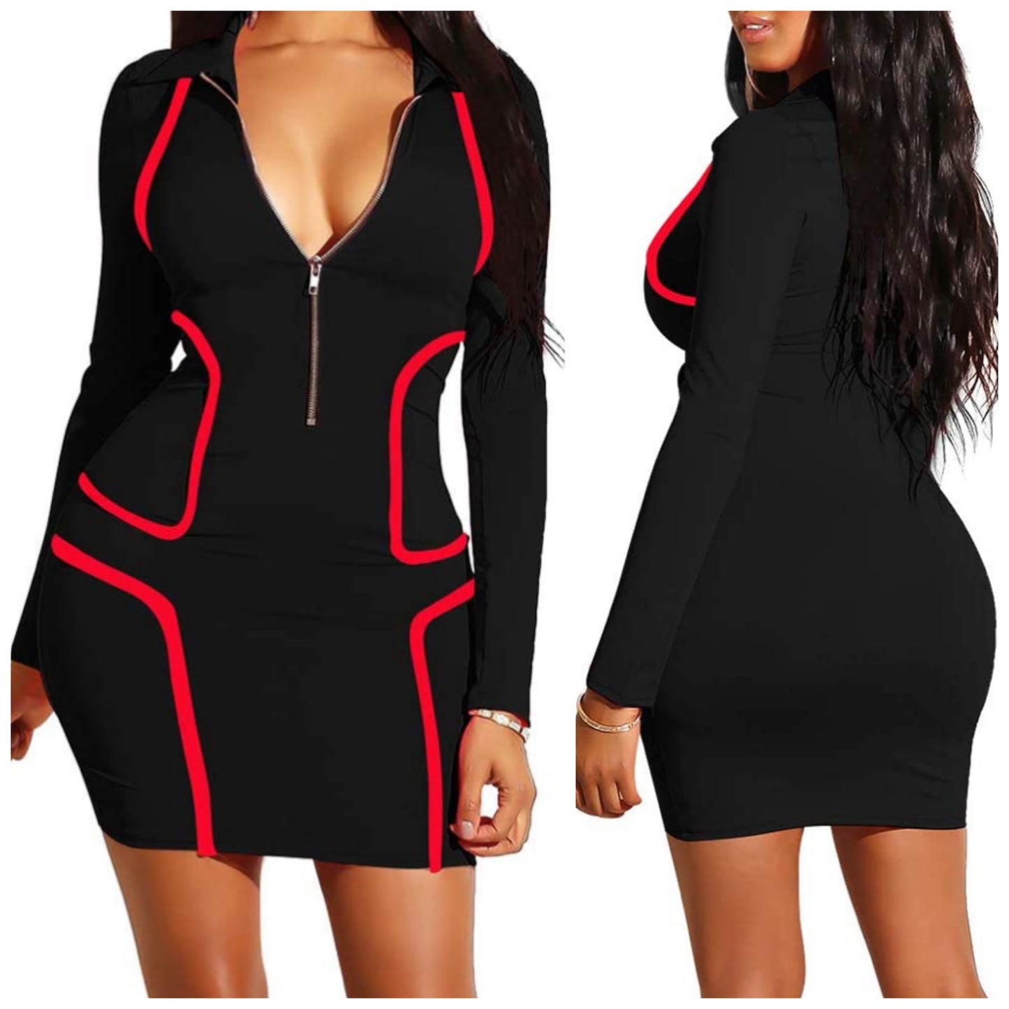 Zipper dress (Blue, Red and Black) Small-2x