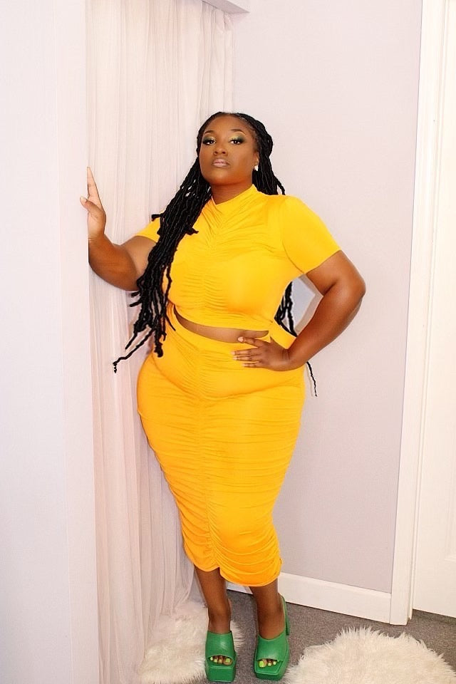 Ruched 2pc skirt (Black and Yellow)