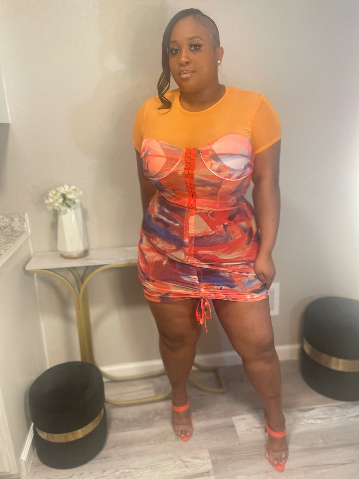 Mesh 2 pc graffiti skirt set (Small-3x) Blue, Pink, Yellow and Red