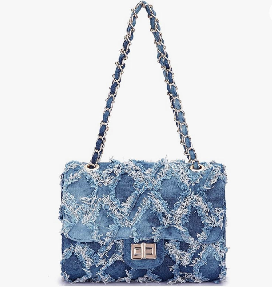 Chain denim purse