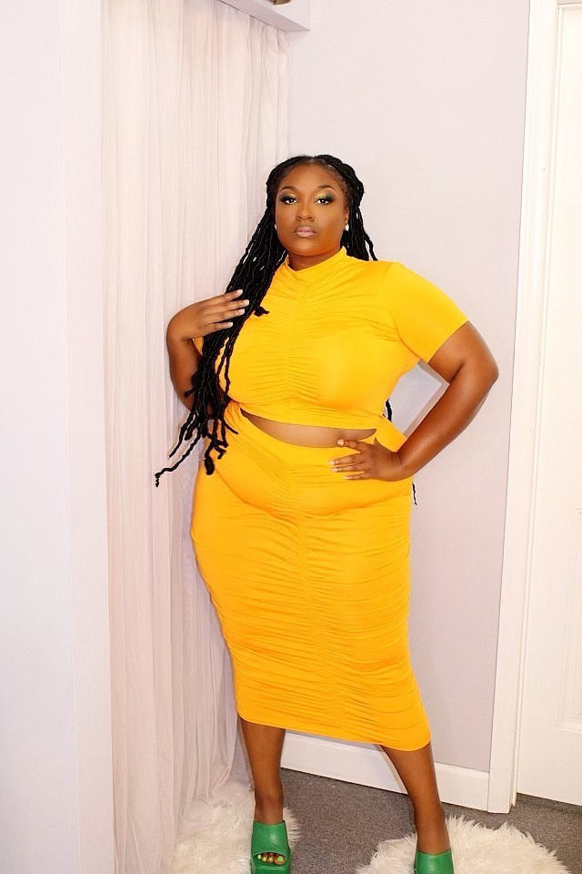 Ruched 2pc skirt (Black and Yellow)