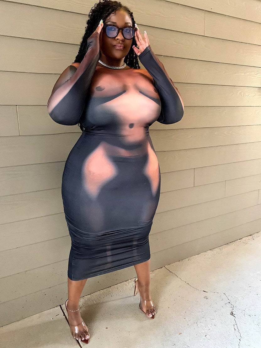Shape me dress (Brown and Blue) Small-3x