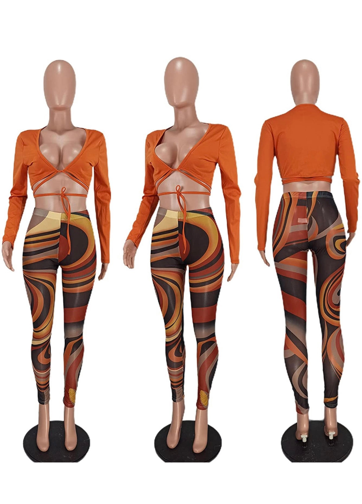 Swirl 2pc set, Orange top & Leggings.