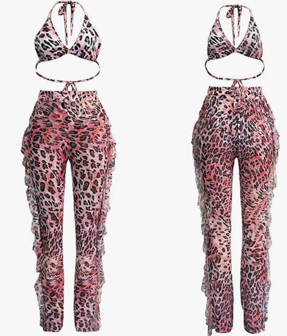 Pink and Orange Cheetah swimsuit set (Small-4x)