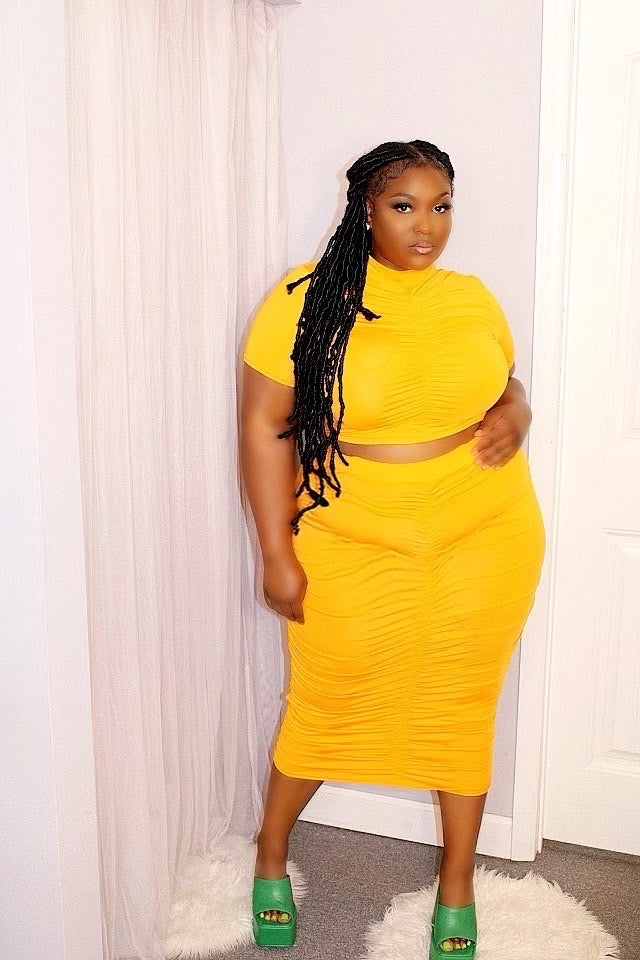 Ruched 2pc skirt (Black and Yellow)