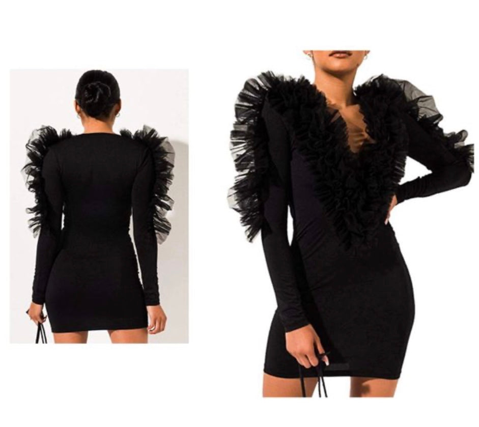 Ruffle dress Wine, Neon and Black Small-2x