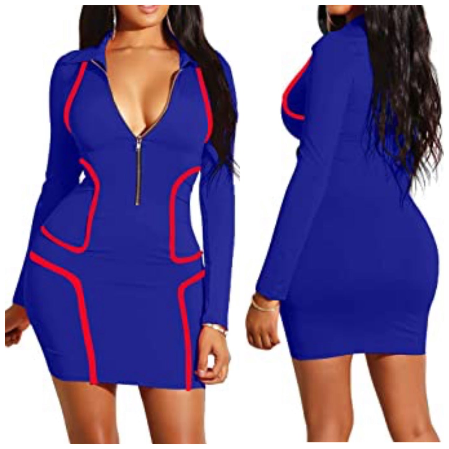 Zipper dress (Blue, Red and Black) Small-2x
