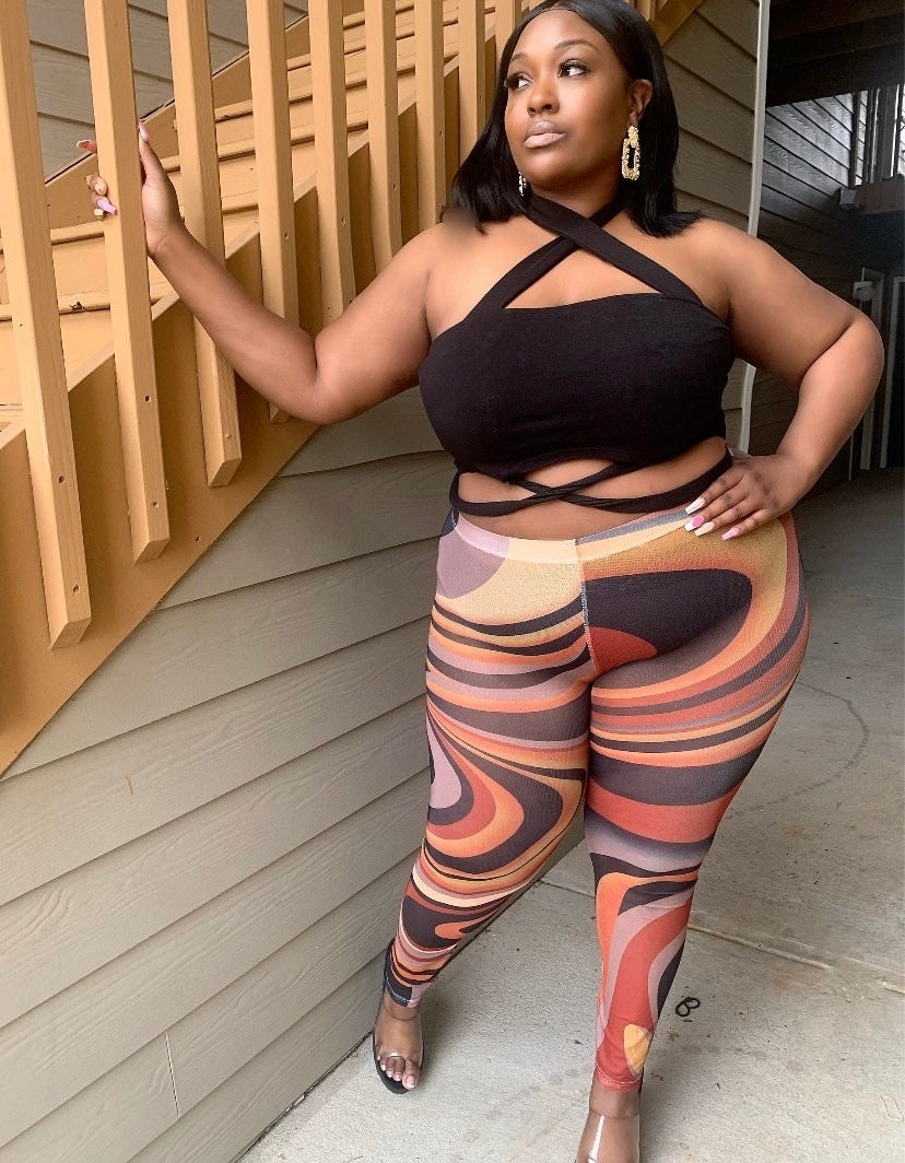 Swirl 2pc set, Orange top & Leggings.