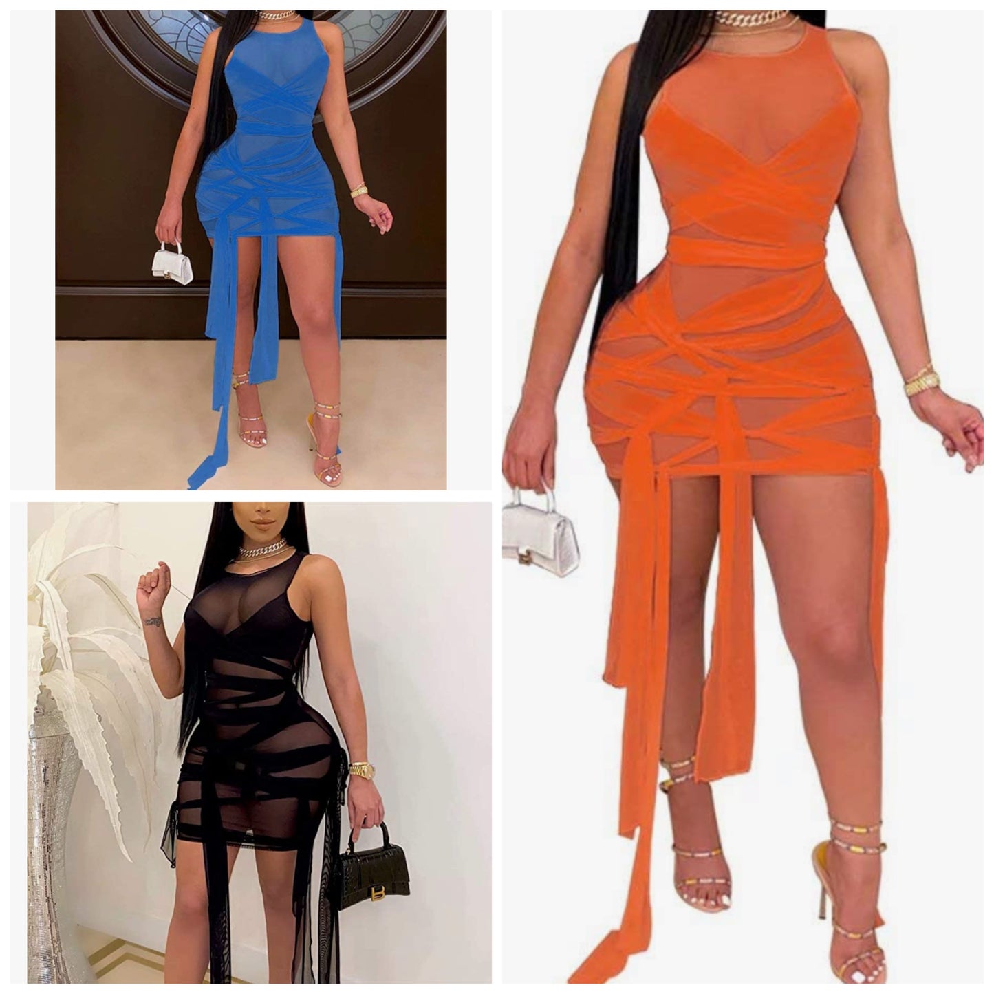 See through rope dress (Orange, Mint, White, Black and Blue) Small-4X