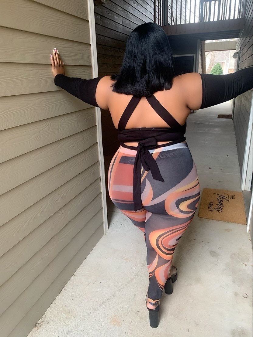 Swirl 2pc set, Orange top & Leggings.