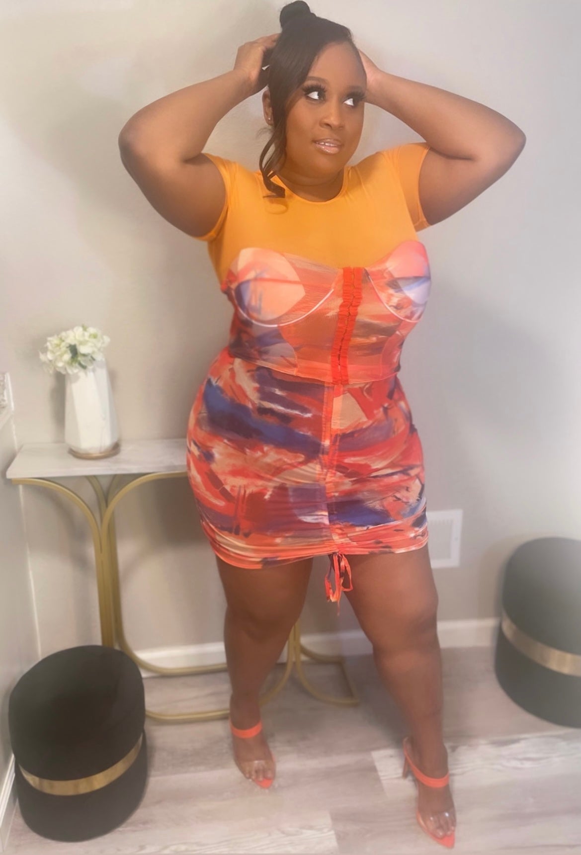 Mesh 2 pc graffiti skirt set (Small-3x) Blue, Pink, Yellow and Red