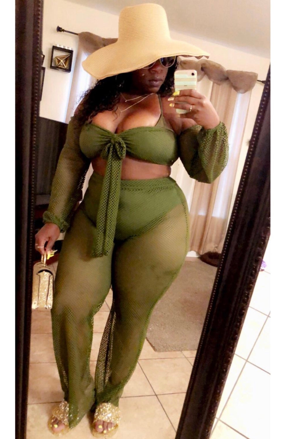 Tie up knit off shoulder set (Black, White and Olive). Small-2x