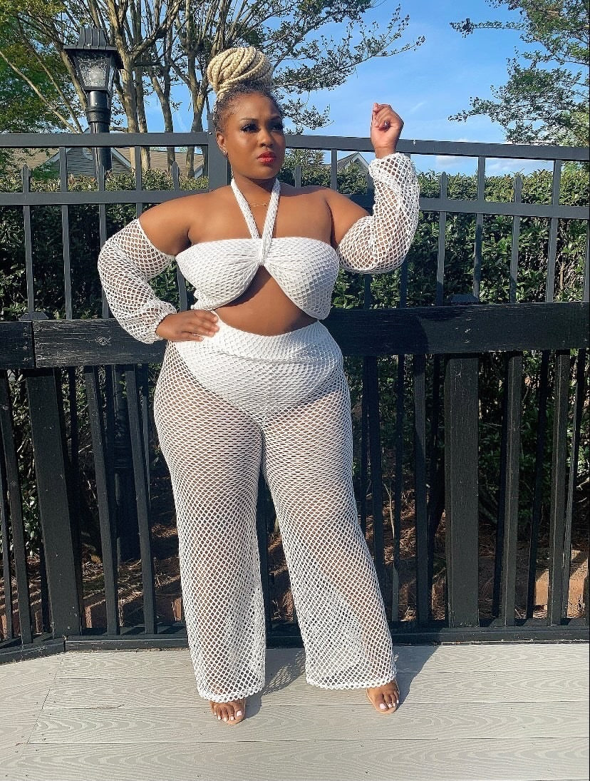 Tie up knit off shoulder set (Black, White and Olive). Small-2x