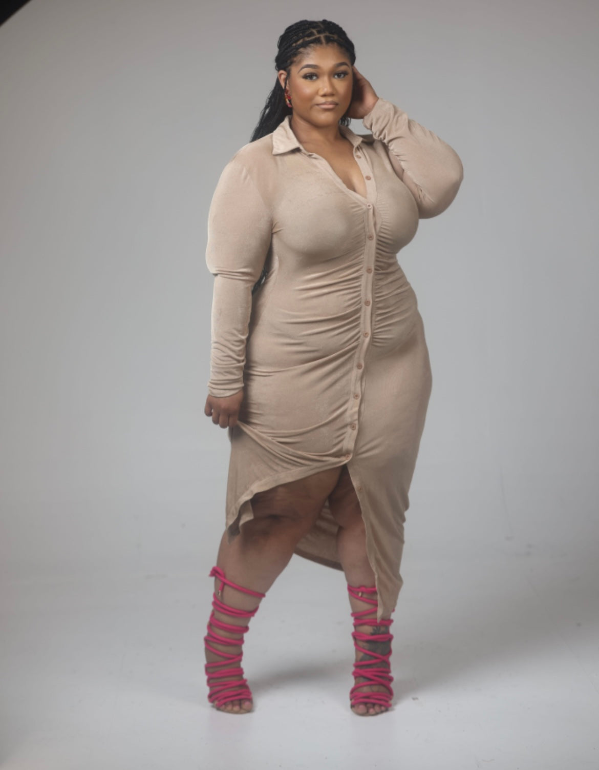APF slit dress (Small-3x) Tan, Black and Blush(Dirt pink)