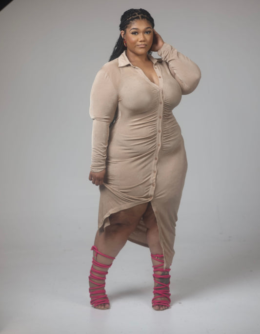 APF slit dress (Small-3x) Tan, Black and Blush(Dirt pink)