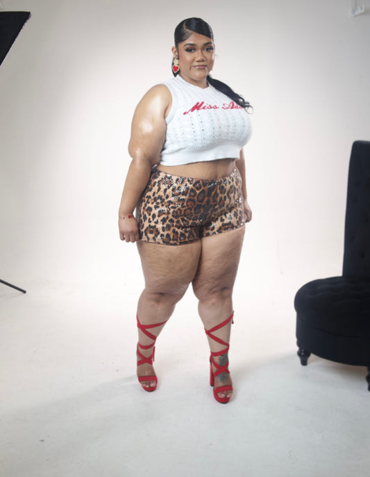 Adore me look! Shirt, Cheetah shorts and heels (Items are sold separately)