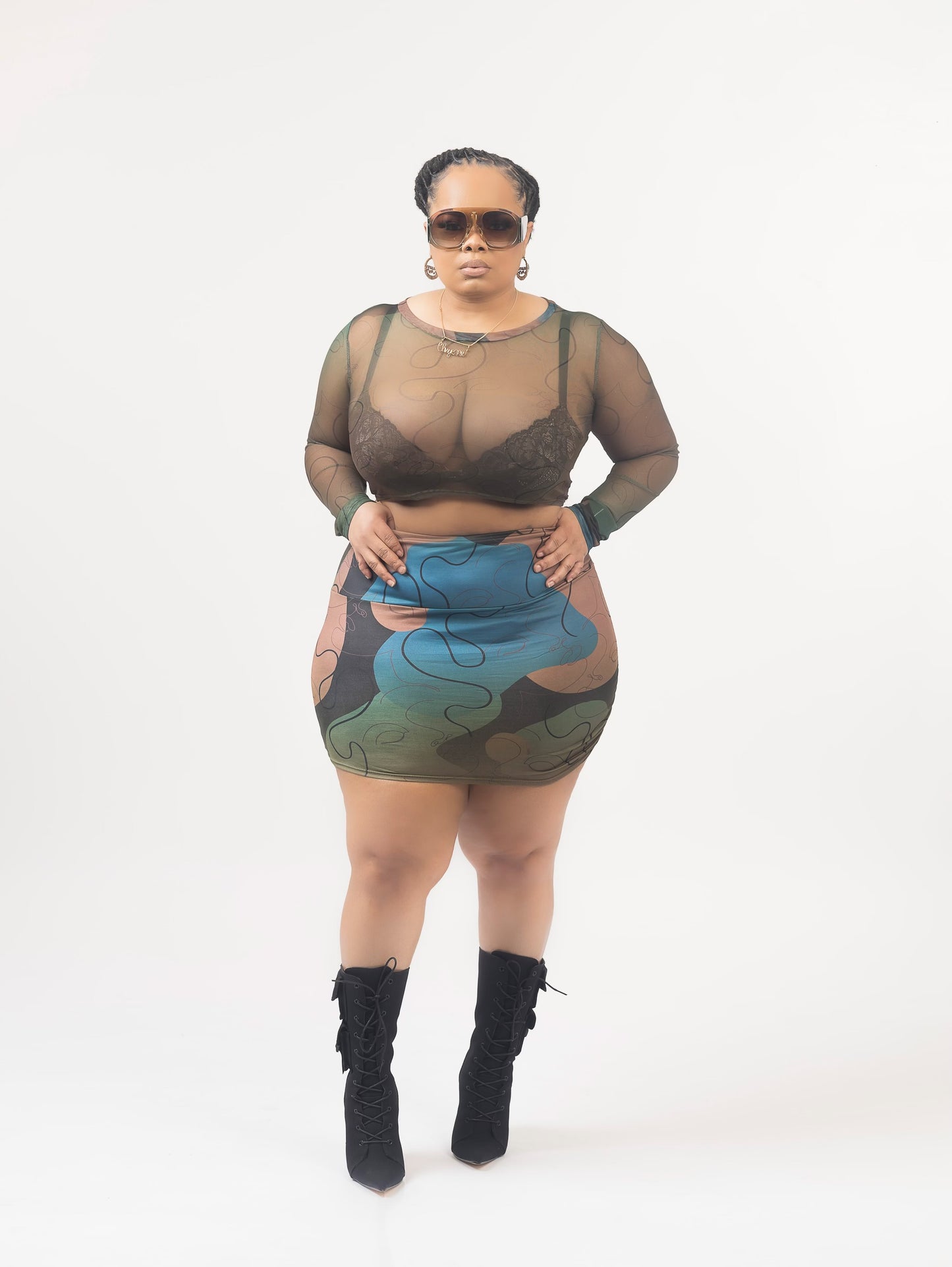 The abstract 2 pc skirt set and sunglasses (Small-3x)