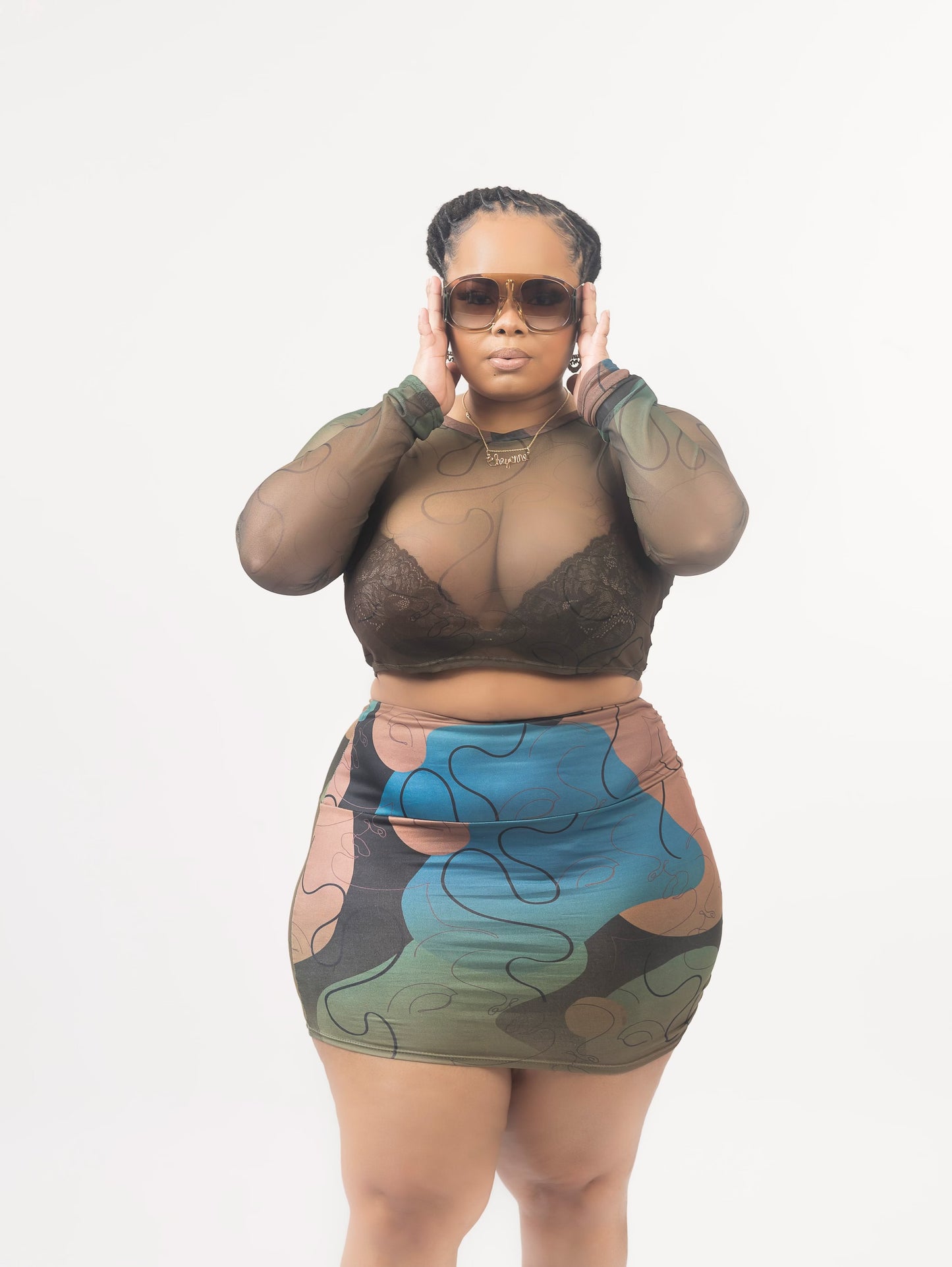 The abstract 2 pc skirt set and sunglasses (Small-3x)