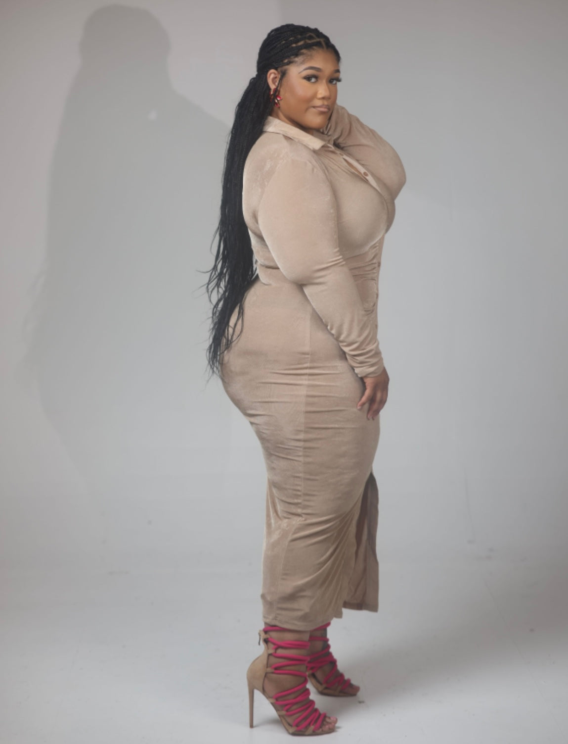 APF slit dress (Small-3x) Tan, Black and Blush(Dirt pink)