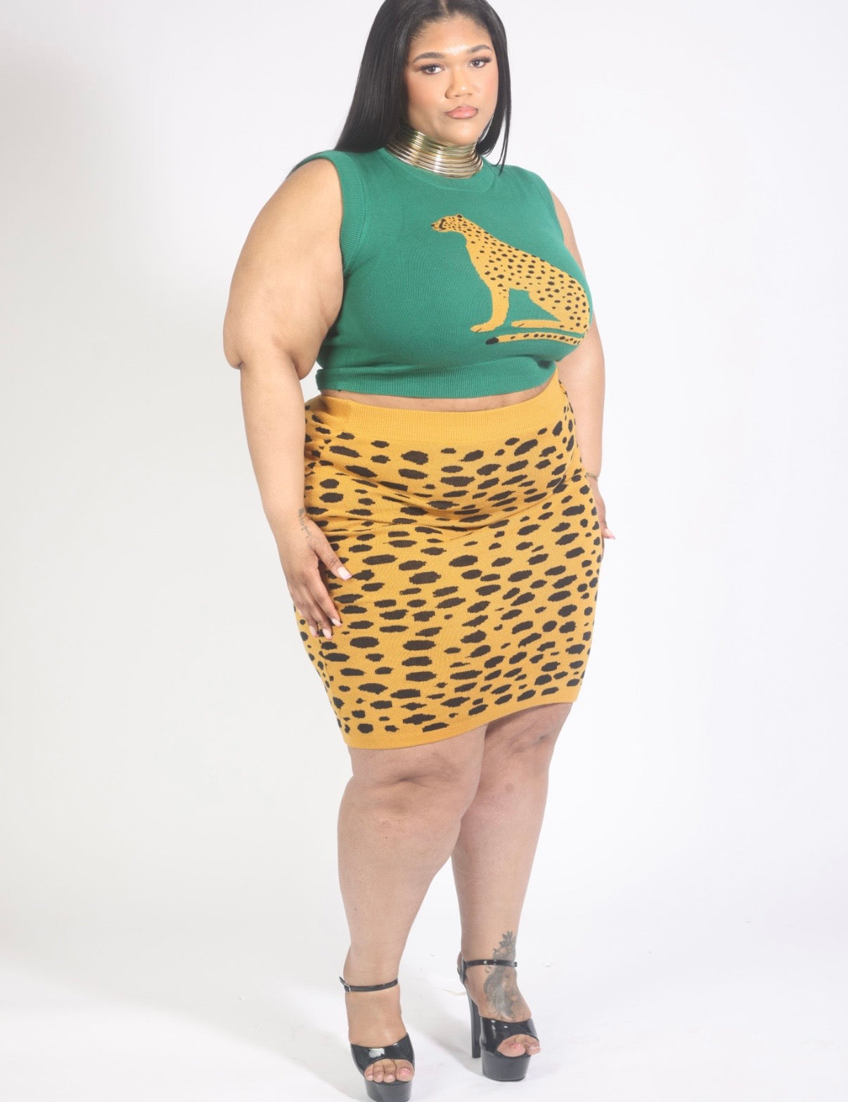 APF Leopard 2 pc skirt set (Small-2x)