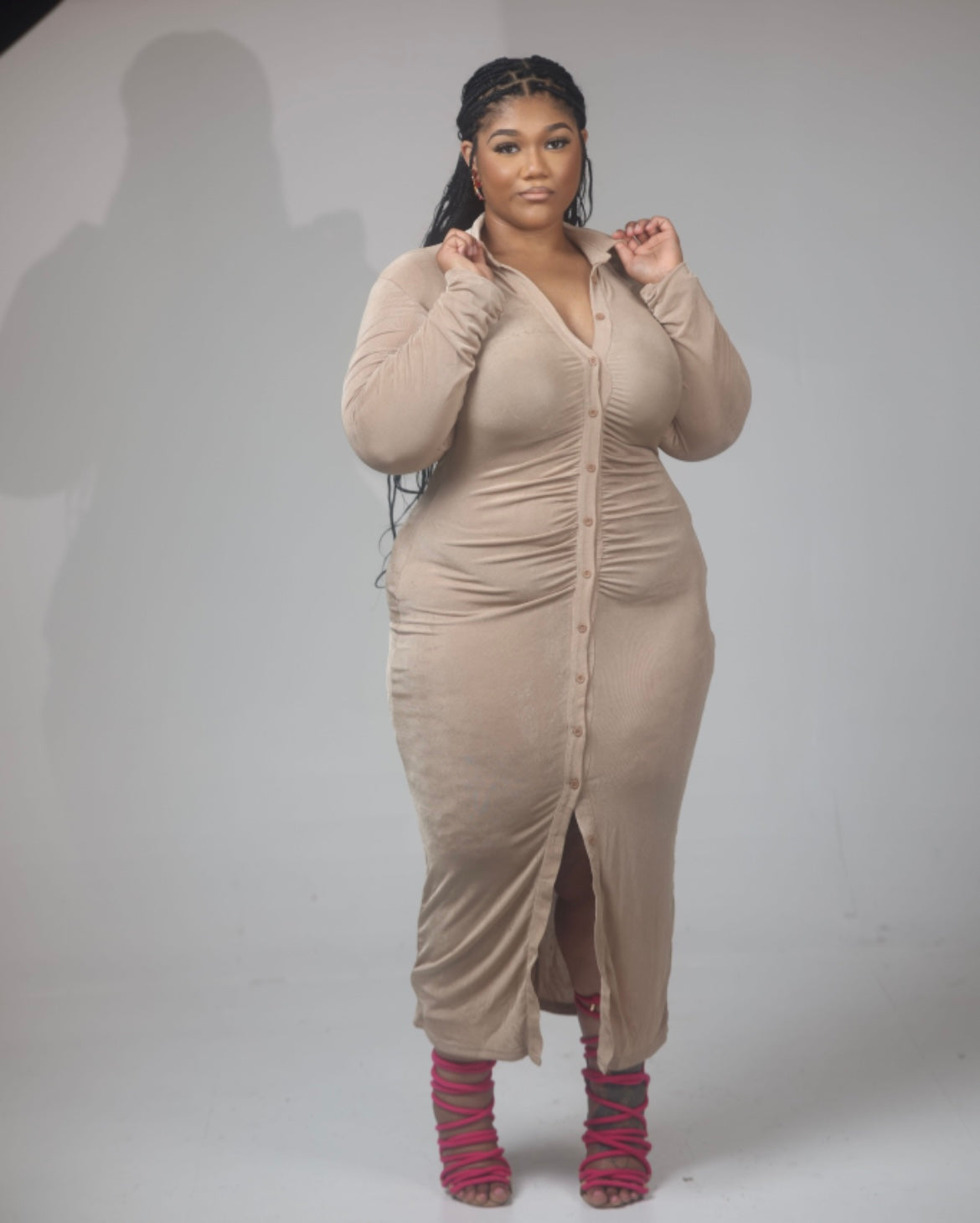 APF slit dress (Small-3x) Tan, Black and Blush(Dirt pink)