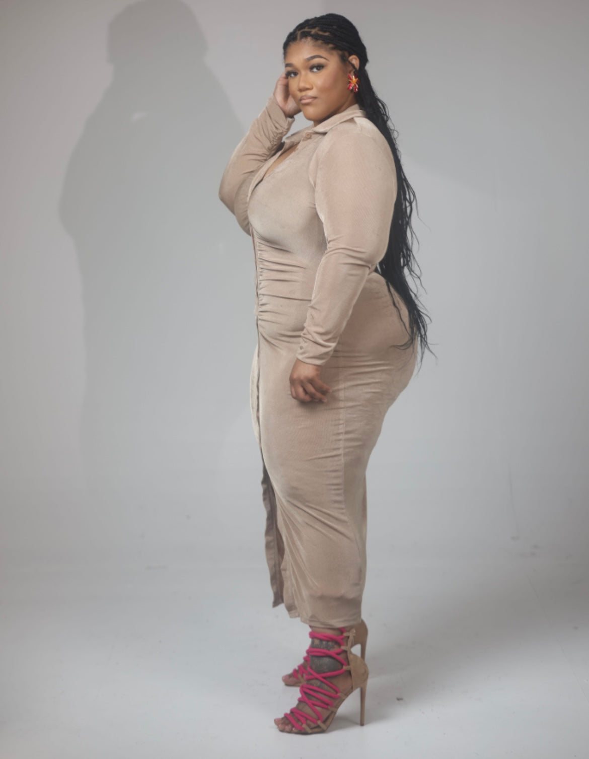 APF slit dress (Small-3x) Tan, Black and Blush(Dirt pink)