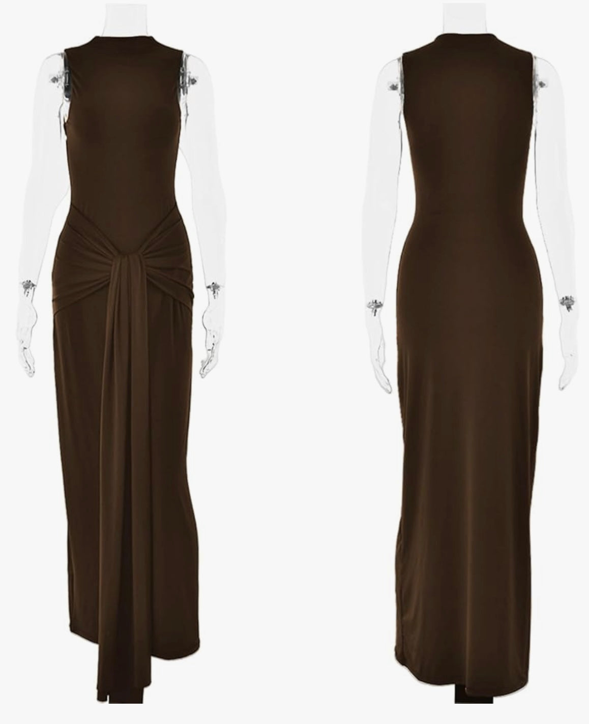 Mock neck tie dress (Olive, Brown and Cream)