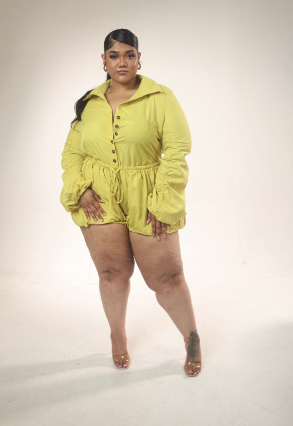 1 pc puffer short romper Small-3X( Neon and Army Green)
