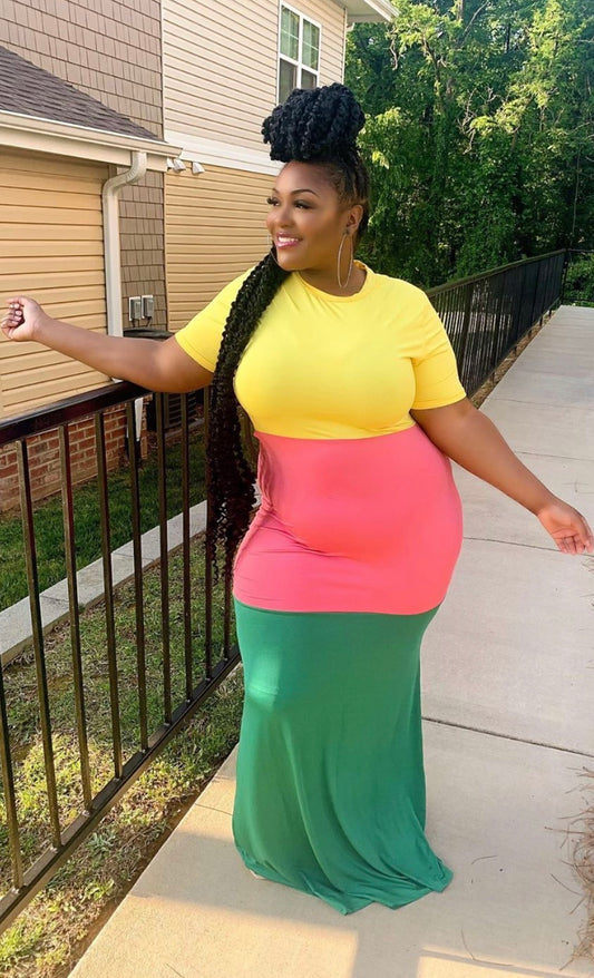 Colorblock maxi dress (Rainbow) Small-2x