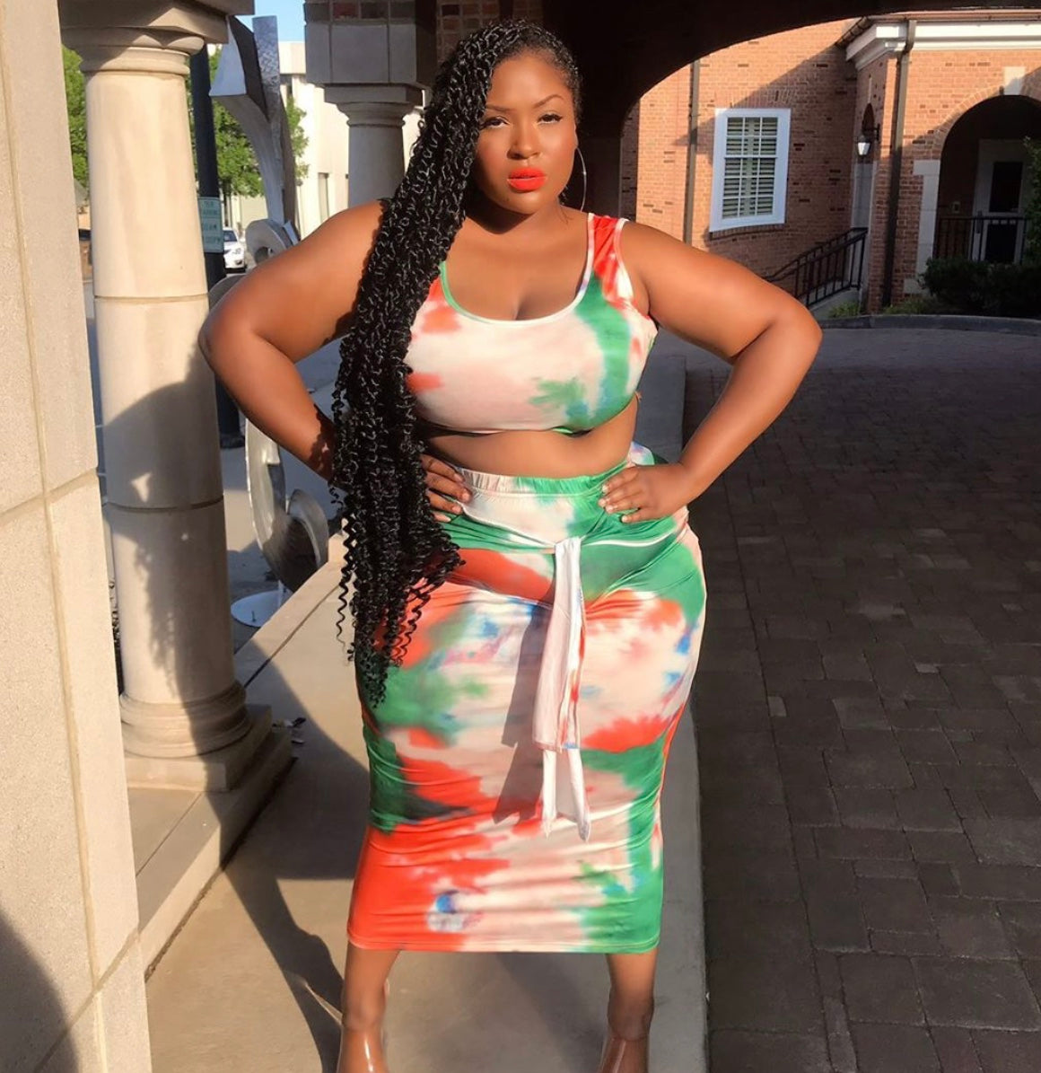 Green/Orange Tie Dye Skirt Set (Small-4x)
