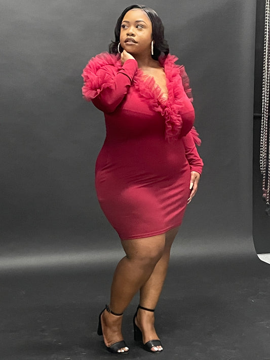 Ruffle dress Wine, Neon and Black Small-2x