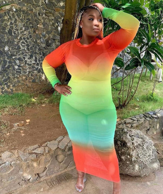 Ankle sheer dress (Rainbow and Fire)