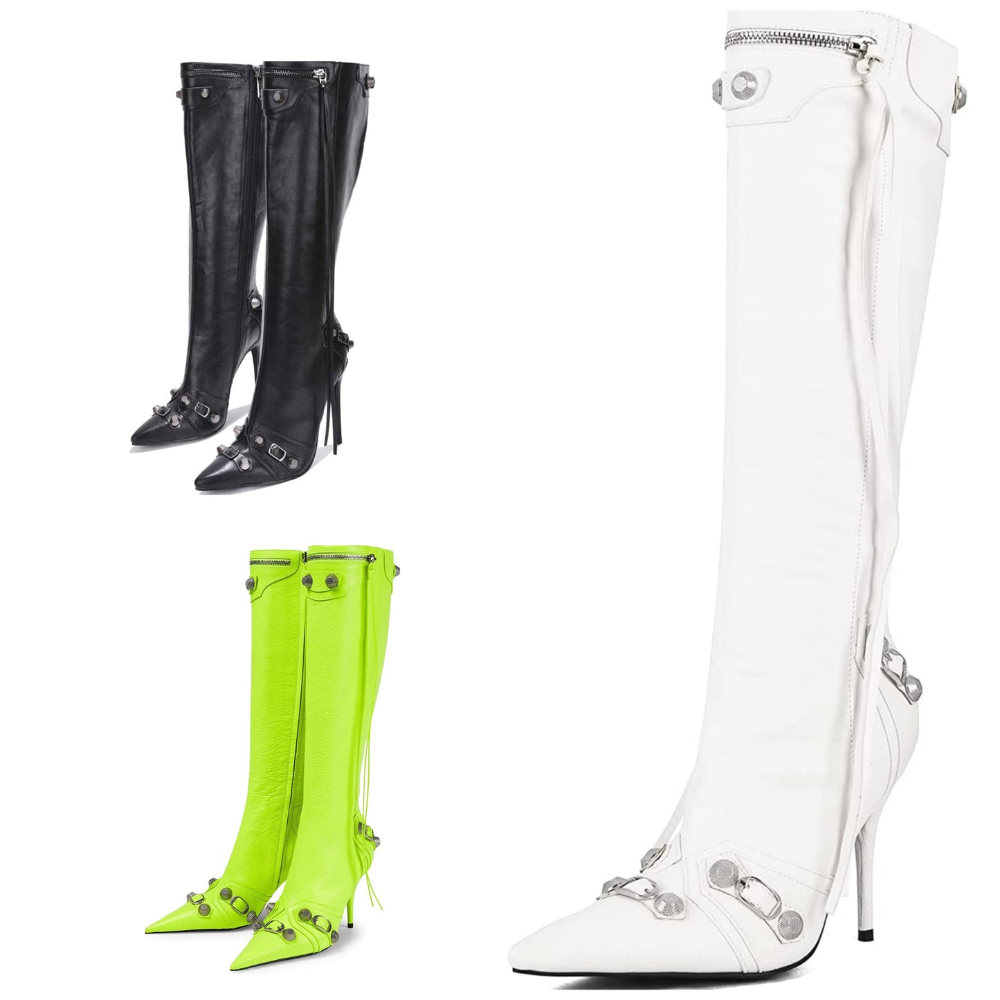 Pointed boots (Size 6-11) White, Black and Lime