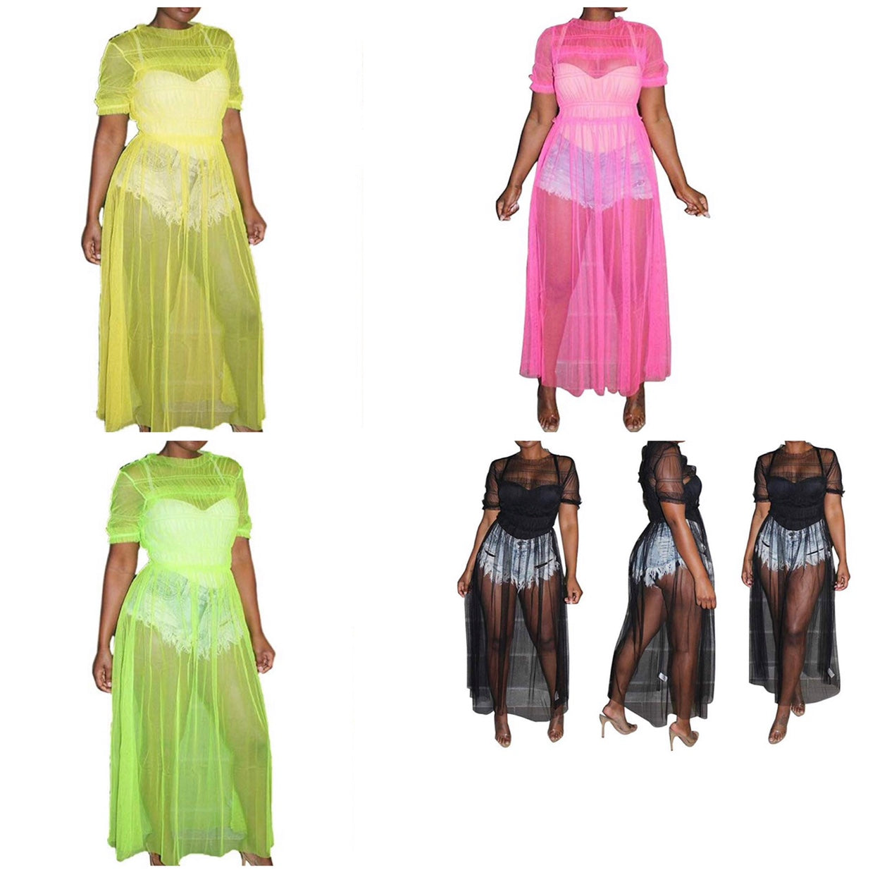 Sheer me up dress (Yellow, Neon, Pink and Black) Small-3x