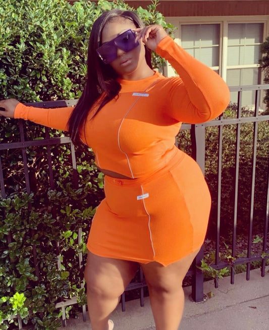 Hit the runway 2 pc skirt set (Small-XL) Black, White and Orange