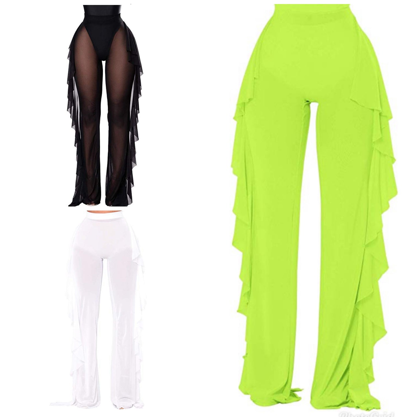 Lace tops & Ruffle love pants (White, Black and Lime) Small-4x