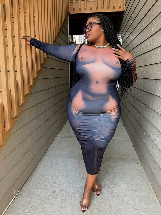 Shape me dress (Brown and Blue) Small-3x